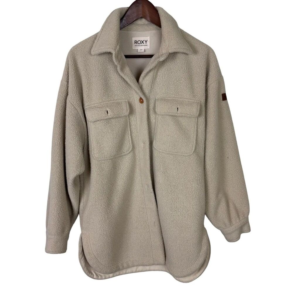 Roxy Faux Sherpa Cream Button Down Shacket Shirt Jacket Women's Small